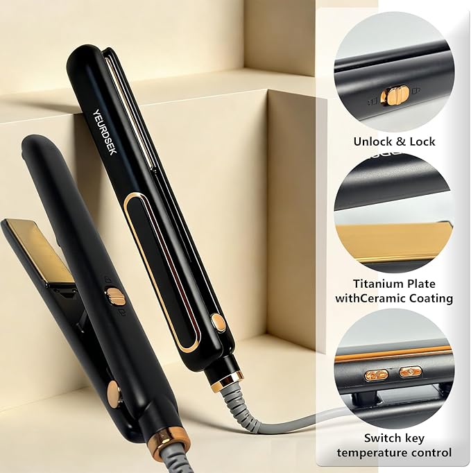 Hair Straightener Flat Iron - Quickly Heats up in 10s Max Temperature 230° C/450° F Professional 1 Inch Straightener &amp Curler 2 in 1 with Ceramic Plates Suitable for All Hair Types
