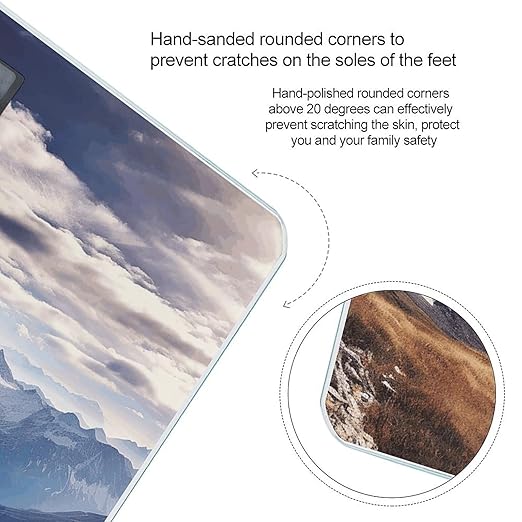 Alps Panorama Scale for Body Weight Anti-Slip Tempered Glass Digital Bathroom Scales Clear LCD Display Weighing Scale Safe Rounded Corners Smart Scales