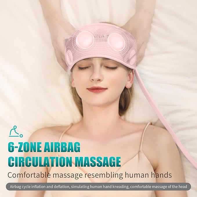 Head MassagerScalp MassagerRelief HeadachesFatigueStressSleep aidHangover with Airbag KneadingConstant Temperature Hot Compress for Head (Pink)
