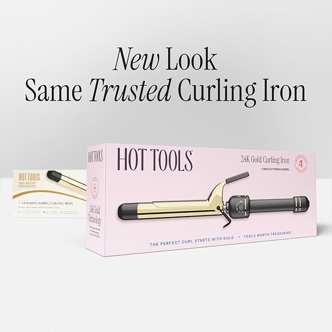 HOT Tools 24K Gold Professional 1/2 Extended Barrel Curling Iron with Clamp for Super Tight Curls - 24K Gold Technology for Long-Lasting Results &amp Longer Barrel for Easy Styling