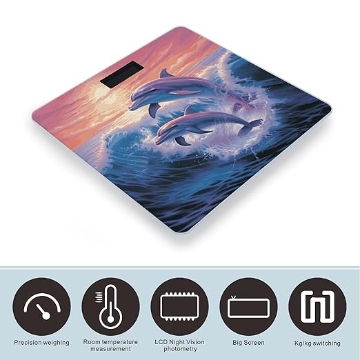 Digital Bathroom Scale for Body Weight Scale with Bright LCD Display High Accuracy Step-On Technology Auto On/Off Dolphins Art Digital Scales 400 Lbs /180kg