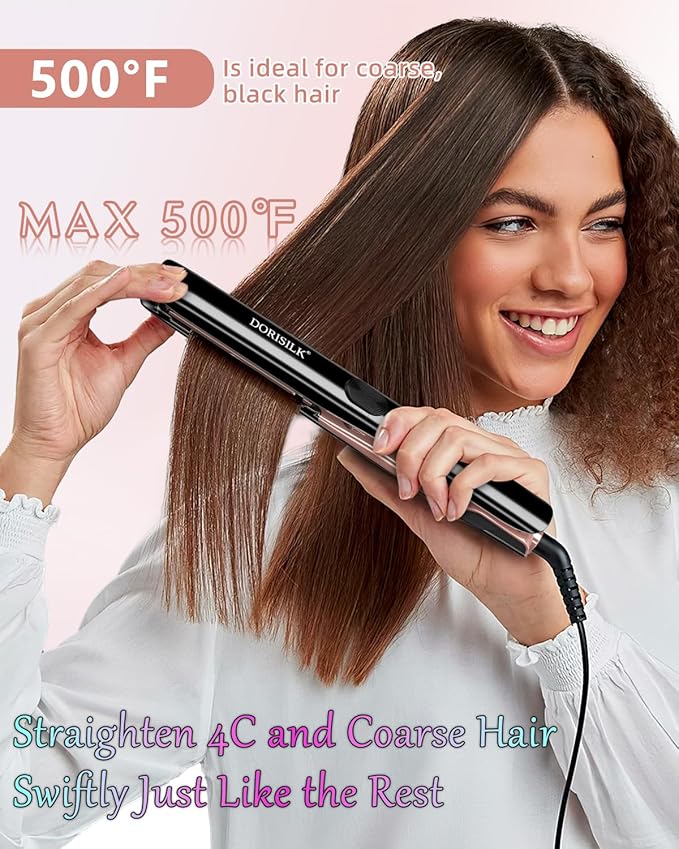 DORISILK 500 Degree Flat Iron 1 Inch &amp 1.75 inch Hair Straightener Set