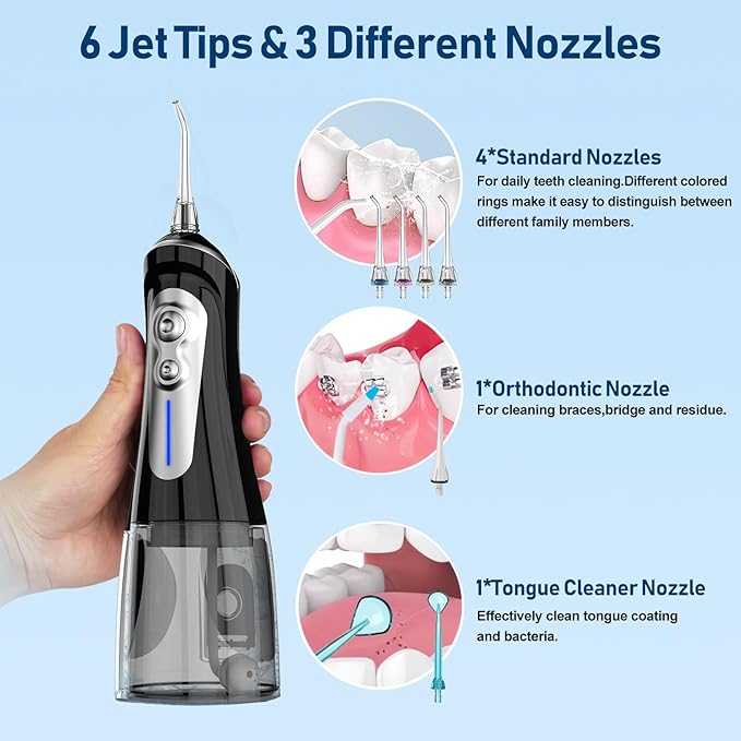 NBGRLVS Water Dental Flosser for Teeth Pick Cleaning Cordless - 6 Adjustable Modes320ML Portable &amp Rechargeable IPX7 Waterproof Powerful Oral Irrigator Cleaner Picks for Home Travel