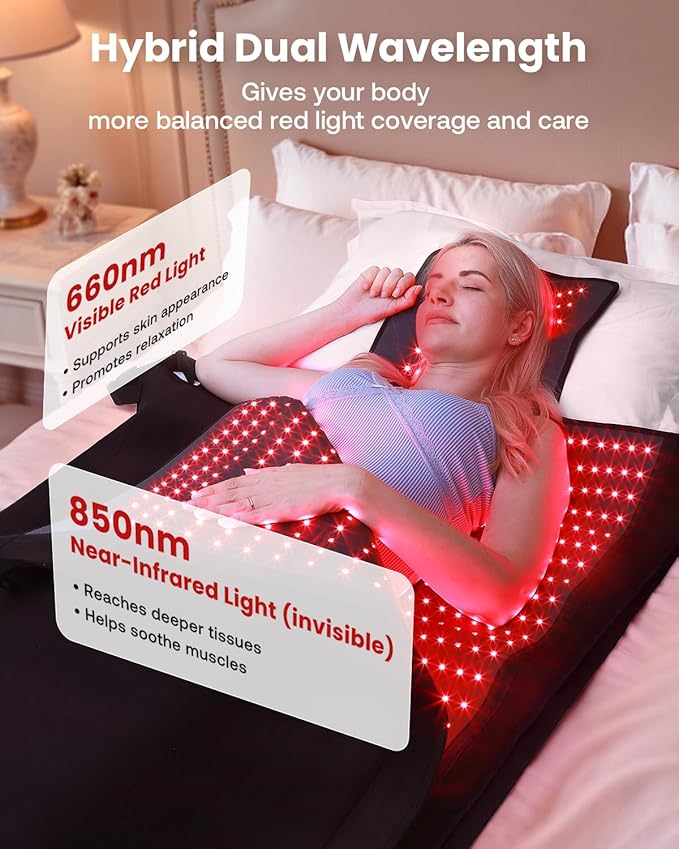 Red Light Therapy Mat Full Body 74.8x33.6 Infrared Red Light Therapy Blanket with 2630 LEDs 660nm &amp 850nm Dual Wavelength Pulse Modes Timer &amp Intensity Control