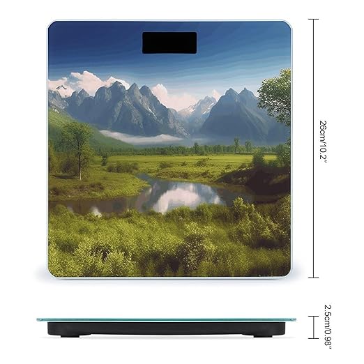 Beautiful Scenery Scale for Body Weight Safe Rounded Corners Tempered Glass Digital Bathroom Scale LED Display 400lb Capacity Weight Scales with High Precision Sensors