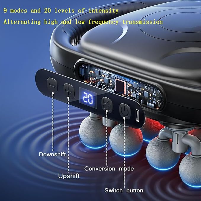 16 Head Massage Gun Deep Tissue Back Massager for Pain Relief Muscle Massager 9 Modes 20 Levels for Fitness Running Work Shoulder Waist Thigh Muscle Relaxation Gift for Women Men Moms Dads