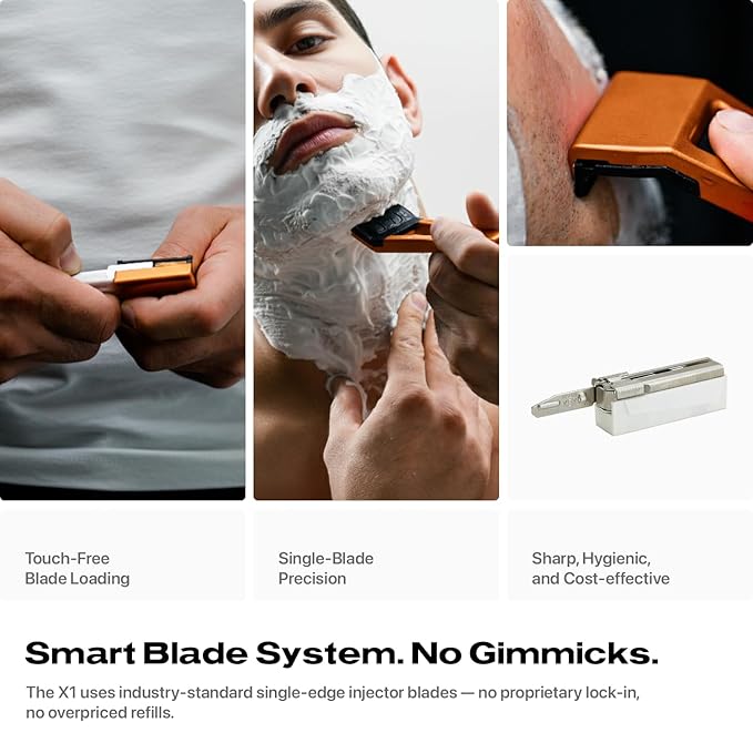 HYPE X1 Aluminum Single Edge Safety Razor Set - Magnetic Comfort (C) Sensitive (S) &amp Ultra-Close (UC) Shave Settings 20 Non-Proprietary Blades - Adjustable Shaving Razors For Men and Women - Ora