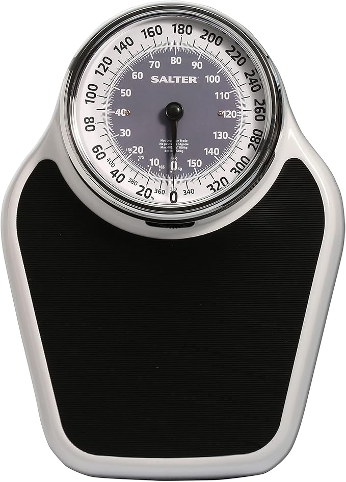 Salter Pro-Helix Professional Oversized Bathroom Scale with Black Vinyl Anti-Slip Bath Mat 400 LB Capacity Analog Scale 18.25 x 13.0 Black/White