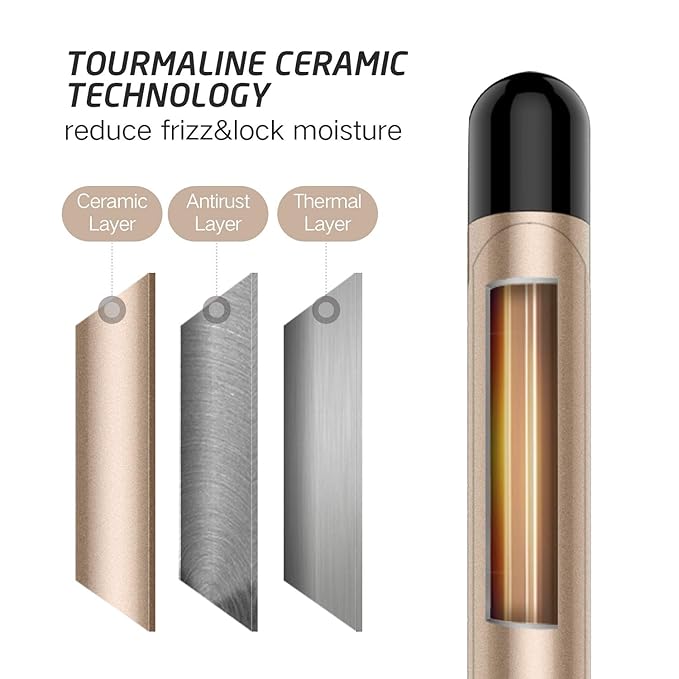 9mm Curling Iron Professional 3/8 Inch Ceramic Tourmaline Curl Wand Barrel Hair Curler Iron for Long &amp Short HairGlove Include Gold