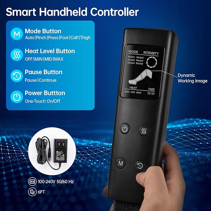 Leg Massager with Heat and Air Compression Foot and Calf Massager for Circulation and Pain Relief Sequential Compression Boots with 6 Modes 9 Intensity 3 Heat - Gifts for Mom Dad Woman