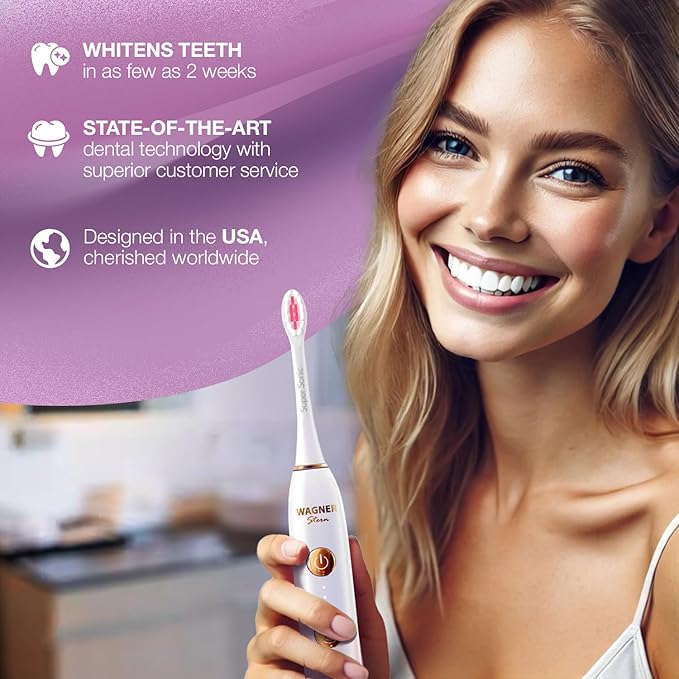 Wagner Stern WT8900 Series Electric Toothbrush – Whitening &amp Pressure Sensor 5 Modes 3 Intensities 8 Soft Brush Heads Rechargeable Travel Case Included