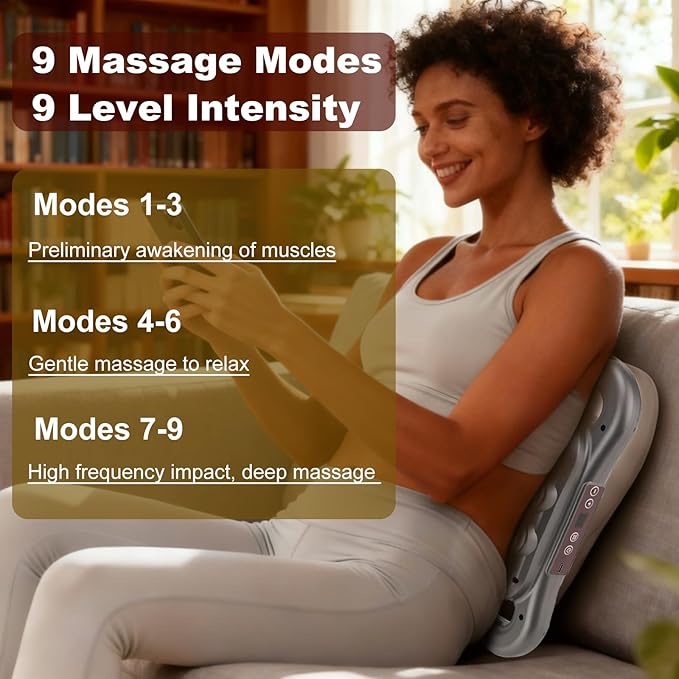 16-Head Massage Gun Set Deep Tissue Back Massager with 9 Modes &amp 9 Speed Settings for Shoulders Upper Arms Buttocks Legs (Dark Grey)