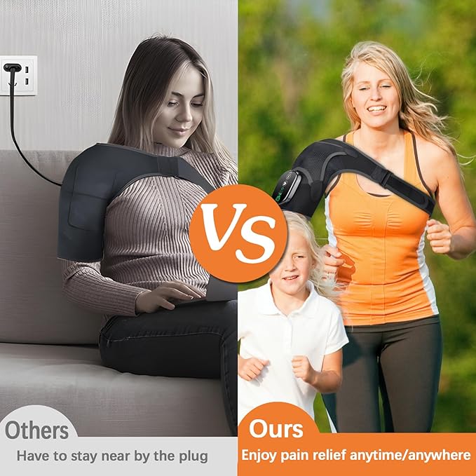 Shoulder Heating Pad Massager Cordless Heated Shoulder Wrap with Massage Heated Shoulder Brace for Pain Relief 3 Heat Vibration Levels Shoulders Support for Men Women