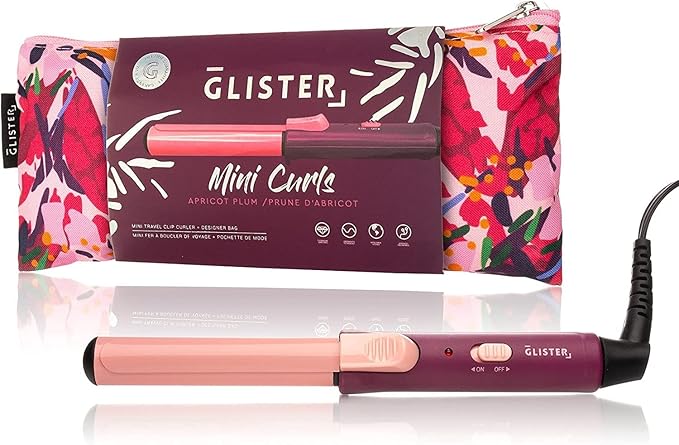 Glister Mini Travel Items with Carrying Pouch Salon-Grade Travel Flat Iron Curler Flat Iron Curling Wand for Normal Thin Dry and Frizzy Hair Holiday Gift for Girls or Guys (Purple &amp Purpl