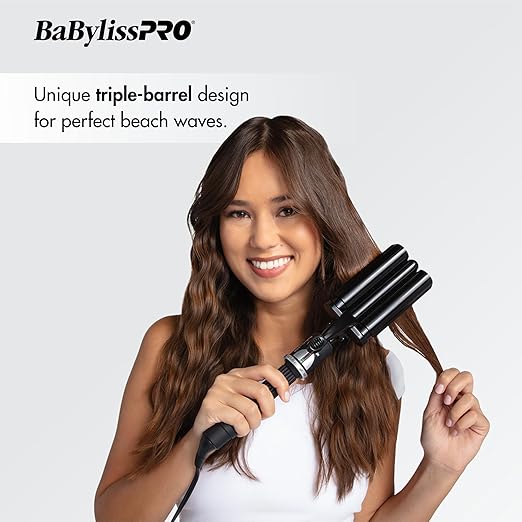 BabylissPRO Porcelain Ceramic Triple Barrel Waver Black