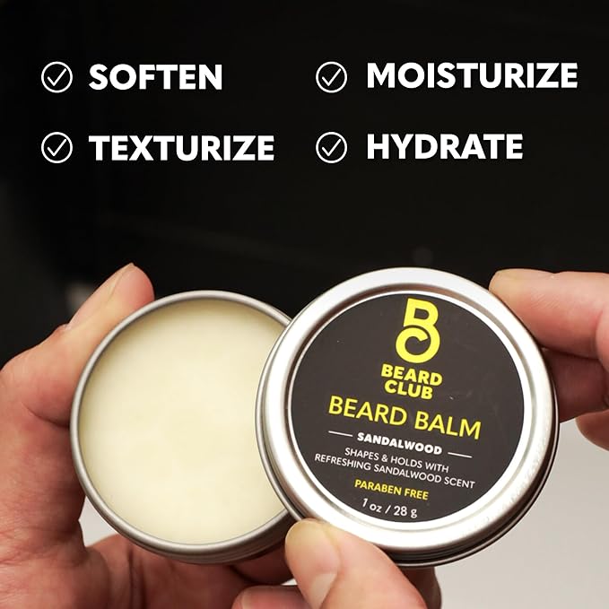 The Beard Club Beard Growth Kit - Derma Roller Beard Growth Oil Sandalwood Balm Comb - Gift Set