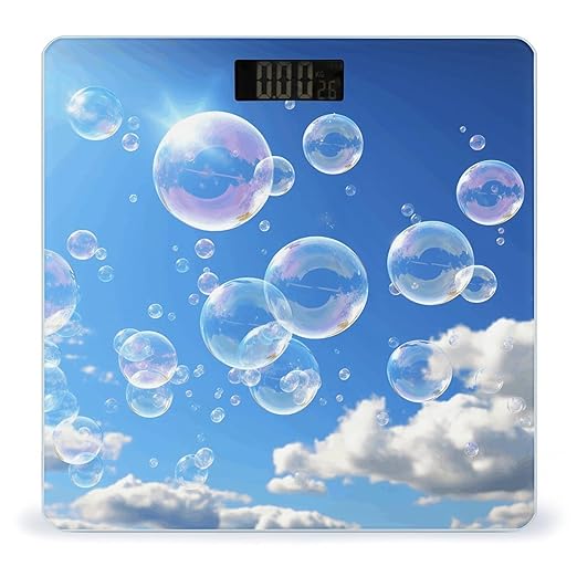 Bubbles Blue Sky Bathroom Scale Large LCD Backlight Display Digital Scale Rounded Corners Body Scales Automatic Power On/Off Bathroom Scales for Home Bedrooms