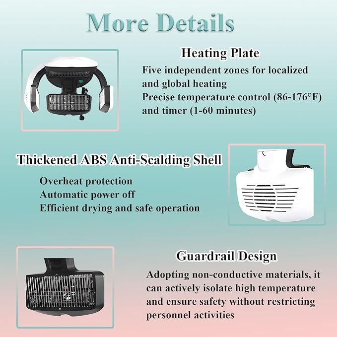 1250W Temperature Adjustable Salon Hair Perming MachineMultifunction Professional Hair Dryerwith Adjustable Arm for Salon Home Hair Care FloorStandingType