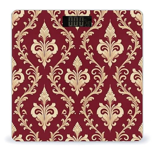 Men's Fashion Automatic Switch Digital Bathroom Weighing Scale Smart Scale Flower Maroon Gold Floral Classy Burgundy Antique