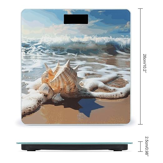 Ocean Sea Wave Seashell Scale for Body Weight Bathroom Weighing Scale with Large LCD Backlight Display Weight with High Precision Measures Weight Up to 180kg