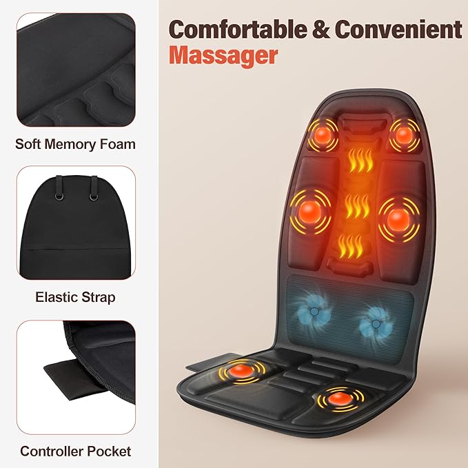 Full Body Massager Cushion with Heat - 8 Vibration Motor Deep Tissue Chair Pad Portable Back Massager for Office Home Use