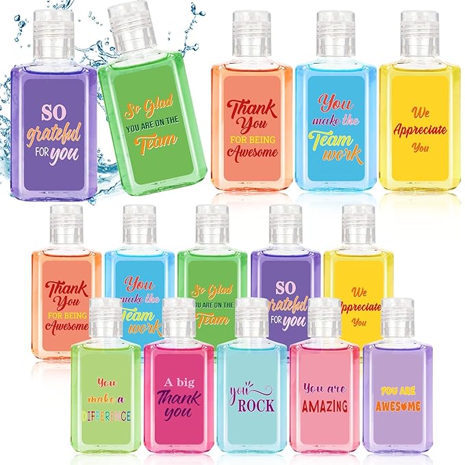 50 Pcs Thank You Mini Hand Sanitizer Bulk Employee Appreciation Gift Inspirational Small Hand Sanitizer 1fl oz Travel Size Hand Soap for Team Coworker Friends Teacher Valentine (Colorful)