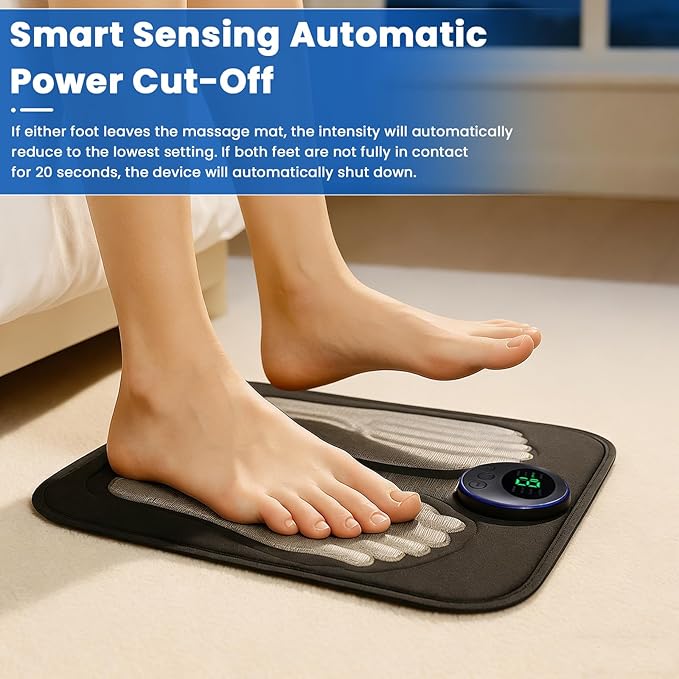 Portable Foot Massager Rechargeable Circulation Stimulator with 8 Modes 19 Intensities 4 Body Pads Lightweight Design for Home Travel Office Use