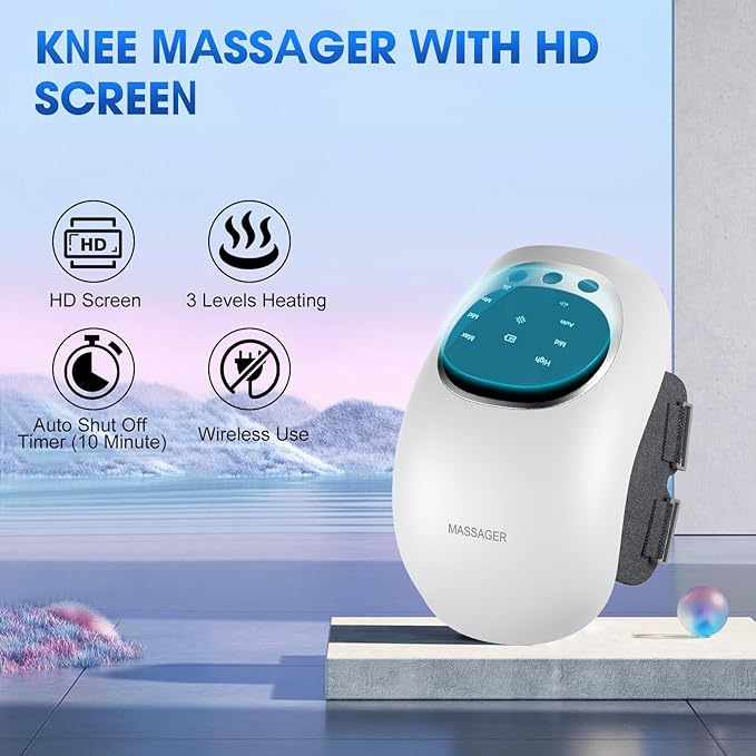 Cordless Knee Massager with Heat 3-in-1 Smart Portable Knee Massager with Multi-Function LED Screen 3 Vibration Modes and Heating Levels LED Vitality Joints Massager Gifts for ElderMom Dad