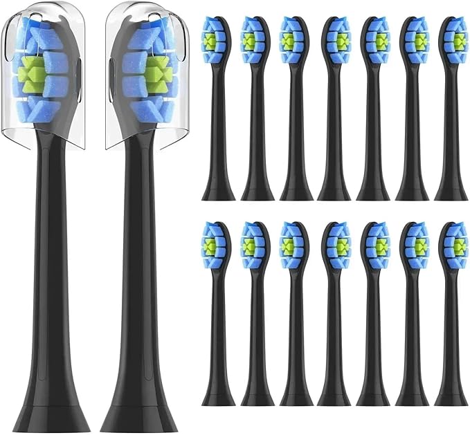 16pcs Replacement Toothbrush HeadsCompatible for Sonicare C2 C1 G2 W Clean Brush Head(Black-16pcs)