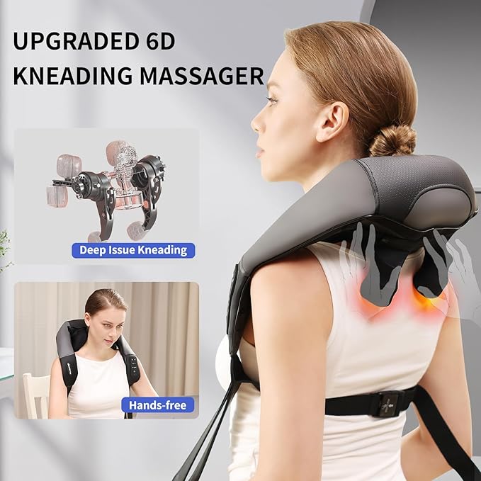 Neck Shoulder Back Massager with Heat Width Adjustable Cordless Shiatsu Heated Massager for Pain Relief Deep Tissue Brushless Motor 6D Kneading Massage Gifts for Women Men Mom Dad Birthday Christmas