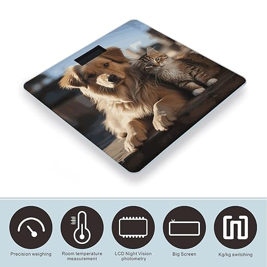 Cats and Dogs Bathroom Scale for Body Weight Bathroom Weighing Scale with Backlit LCD Display Highly Accurate Measures Weight Up to 180kg