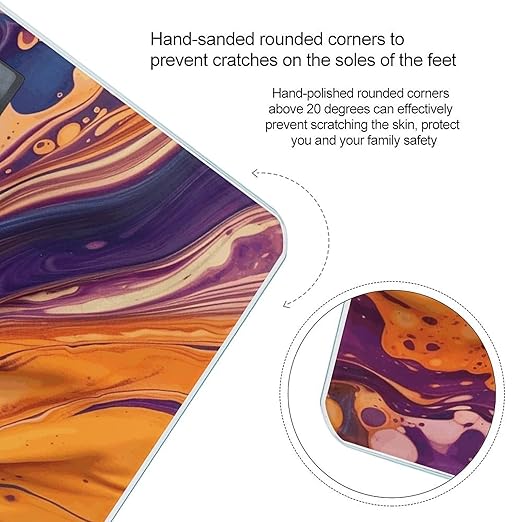 Purple Tie-dye Fabric Scale for Body Weight Precision Bathroom Weighing Scales with Back Lit LCD Display Sturdy Tempered Glass Body Weight Scales Digital Bathroom Scale 400lb
