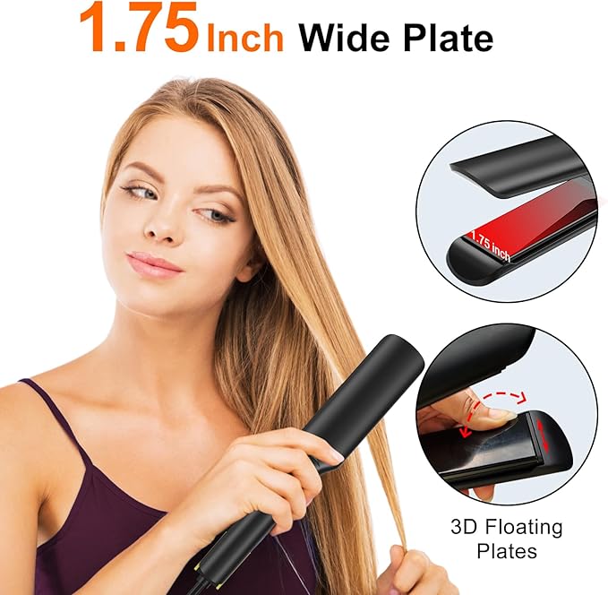 UKLISS MCH Heating Hair Straightener 2 in 1  1.75 Inch Wide Plates 170℉ to 480℉ Wide Temperature Range 30-Second Fast Heat Up Reduces Heat Damage (Black)