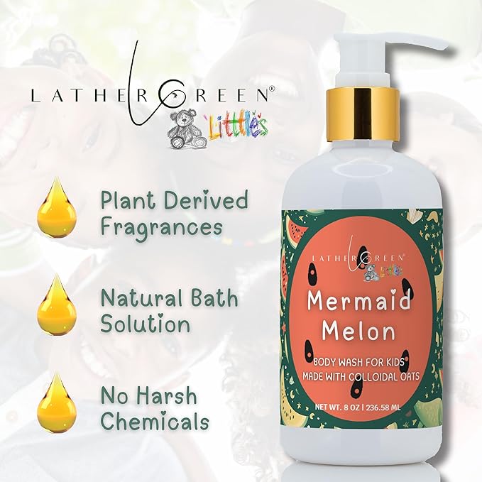 Kids Body Wash – Plant Based Gentle Moisturizer with Shea Butter – Safe for Sensitive Skin – Mermaid Melon – 3 Pack (8 oz Each)