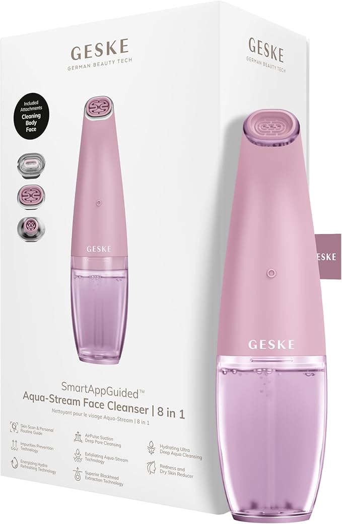 GESKE SmartAppGuided™ Aqua-Stream Face Cleanser | 8 in 1 | Deep Pore Cleansing | Impurities Prevention | Blackhead Extraction | Reduce Red &amp Dry Skin | Use with Our Aqua-Stream Solution