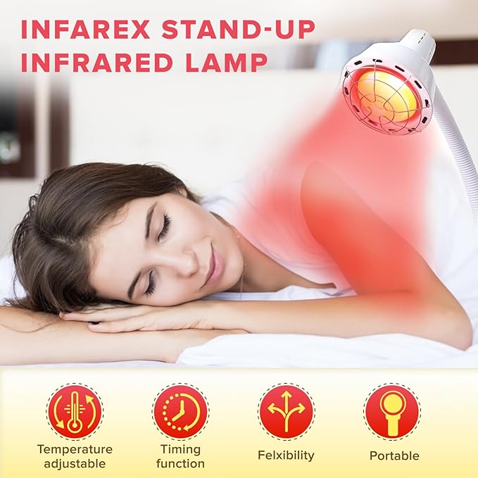 Infarex Stand-up Infrared Lamp | 275W Red Light Therapy Heat Bulb 3000h 110V | Rotating Adjustable Portable | Pain Relief Muscle Aches | Home Spa Dermatology Clinic Beauty Salon