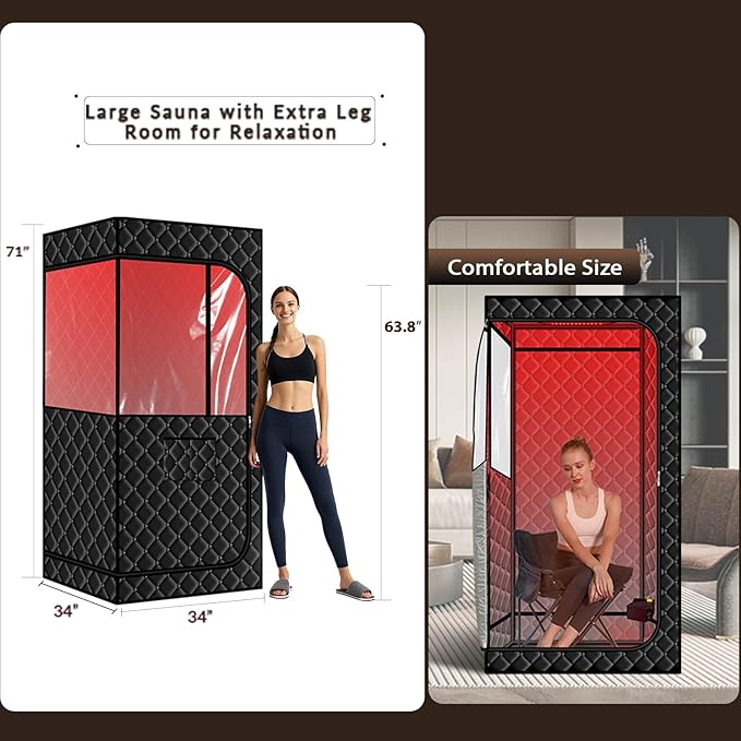 Smartmak Portable Sauna with Infrared 660nm Red Light Therapy Lamp for Home Relaxation Personal Large Full Body Sauna Spa Tent 1500W Fast Heating Hot Air Saunas Folding Chair Indoor Use 130–150°F