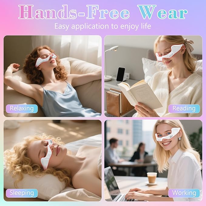 Under Eye Red Light Therapy Device Red Light Therapy GlassesRed 650 NMRed Light Eye Mask for The Treatment of Eye BagsDark CirclesPuffiness periorbital for Treating Acne (White）