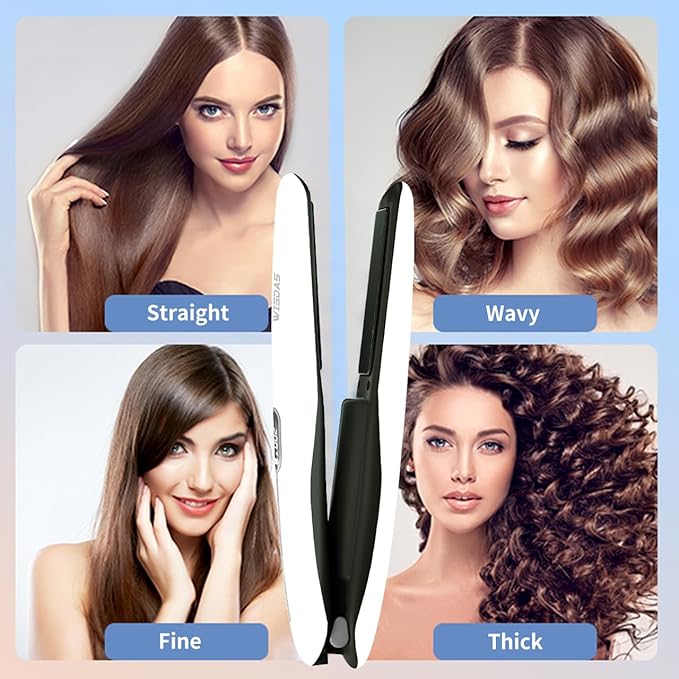 Cordless Hair Straightener 2-in-1 Straightener &amp Curler with 6 Temperature Settings Negative Ions USB Rechargeable for Travel（White）