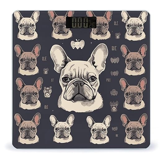 I Love French Bulldog Bathroom Scale Automatic Power On/Off Body Scales LCD Backlight Display Square Digital Scale Rounded Corners Bathroom Scales for Home Bedrooms