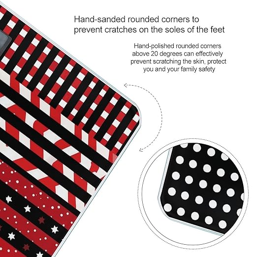 Striped Polka Dot Stars Scale for Body Weight Anti-Slip Digital Bathroom Scale Sturdy Toughened Glass Weighing Scales High Precision Safe Rounded Corners Smart Scales