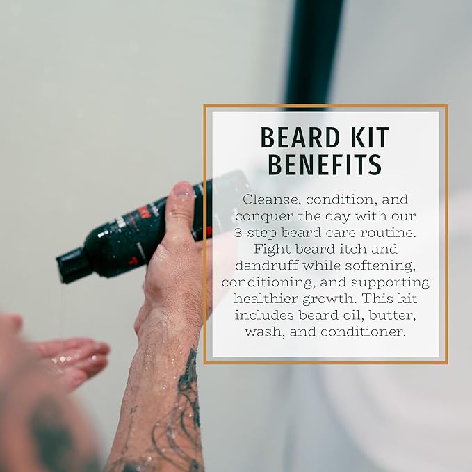 Live Bearded Complete Beard Grooming Kit Made in the USA with All-Natural Ingredients - Beard Wash Conditioner Beard Butter &amp Beard Oil Kit - Forge Scent Hinoki Cypress Clove &amp Amber