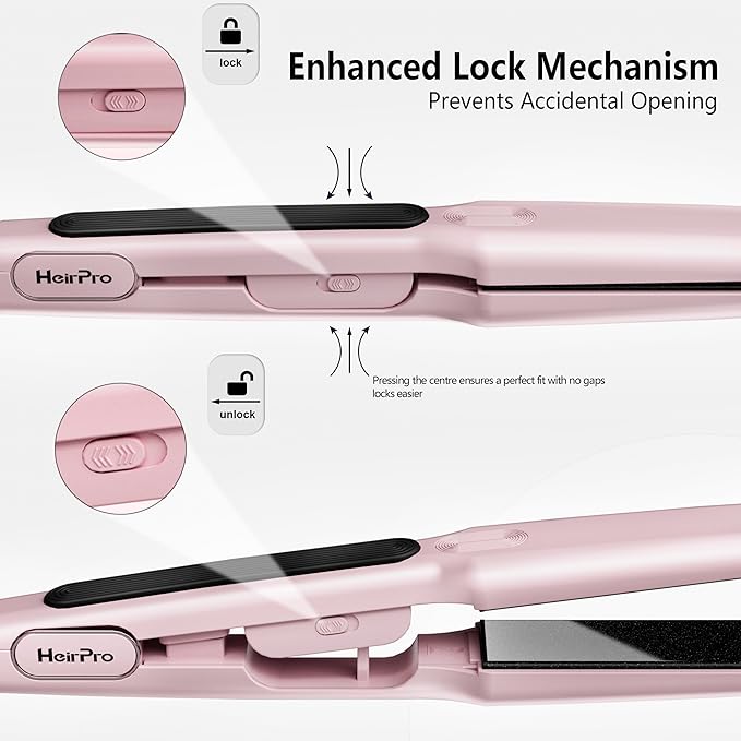 Ceramic Flat Iron Hair Straightener with 3D Floating PlateHair Iron Straightener with 15 Temps for Thick Hair | Ergonomic Silicone Handle | LCD Display | Dual Voltage (Light Pink)