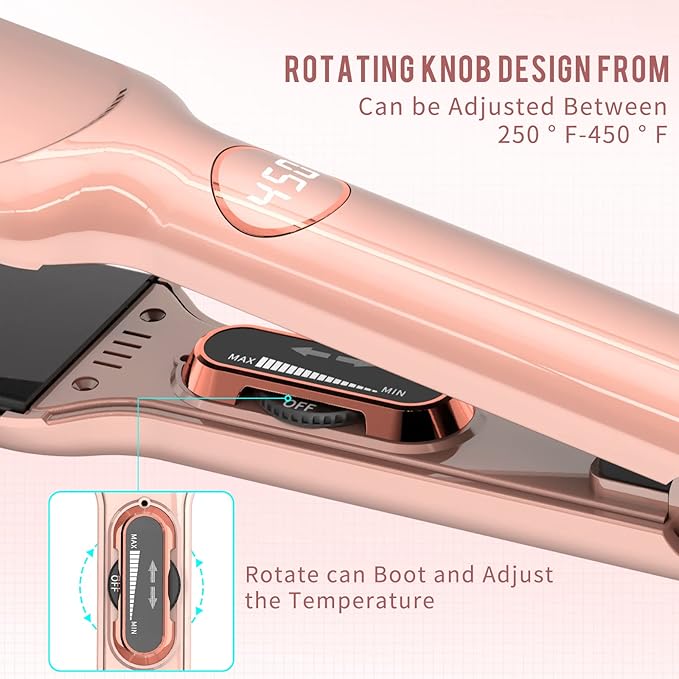 K&ampK 1 3/4 inch Flat Iron Hair Straightener with Electroplate Titanium Adjustable Temp High Heat 450 Degrees 30s Instant Heats up Tourmaline Ionic with PTC Technology Auto Shut Off（Pink