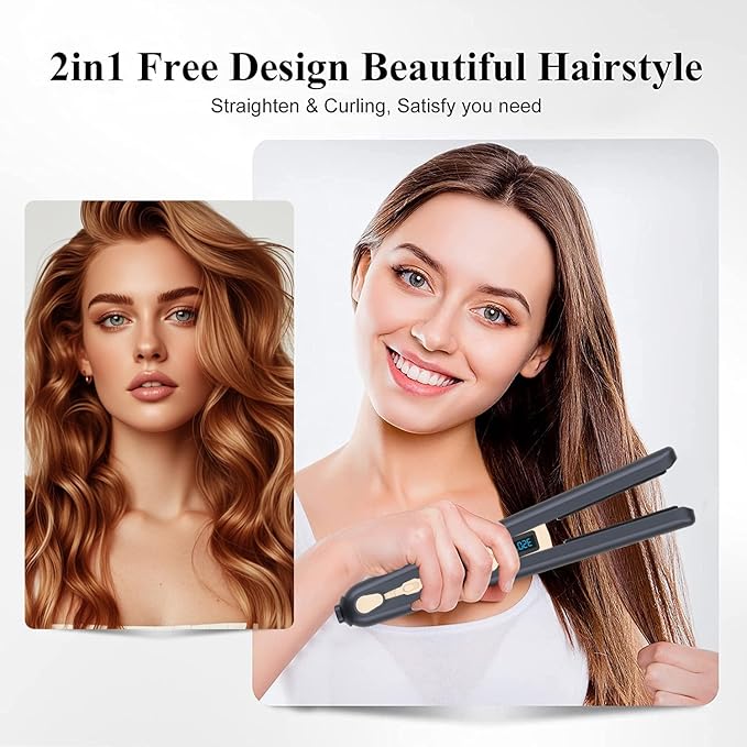 Cordless Hair Straightener and Curling Irons Ceramic Plate Diamond Grade Negative ions Flat Iron Hair Straightener Reduces frizz Smoother More Shiny(Blue)