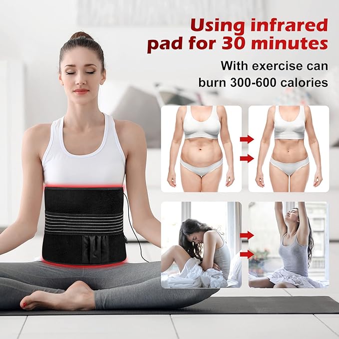 Red Light Therapy for Body 24 x 12 Large Infrared Red Light Therapy Belt Pad with Timer for Back Belly Shoulder Muscle Pain Relief 32W Portable 660nm 850nm Home Heating Light Therapy