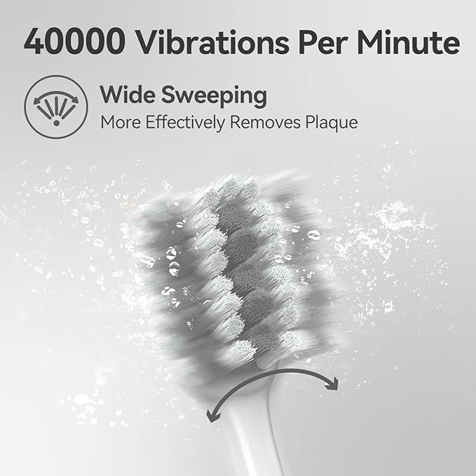 SEAGO Electric Toothbrush for Adults with Pressure Sensor Sonic Toothbrushes Holder Wall Mounted 30 Days Battery Life 5 Cleaning Modes 8 Replacement Heads Timer &amp IPX7 Waterproof(White Middl