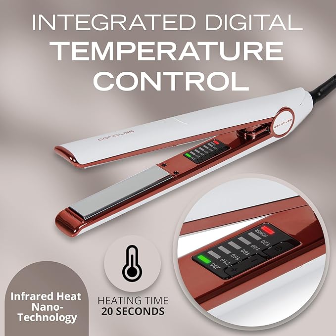 Corioliss C1 Flat Iron Hair Straightener Professional Titanium Plates Temperature Control Travel Case (White Copper)