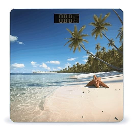 Coconut Palm Beach Scale for Body Weight Anti-Slip Sturdy Tempered Glass Weighing Machine Highly Digital Accurate Bright LCD Bathroom Scale for Household Gift