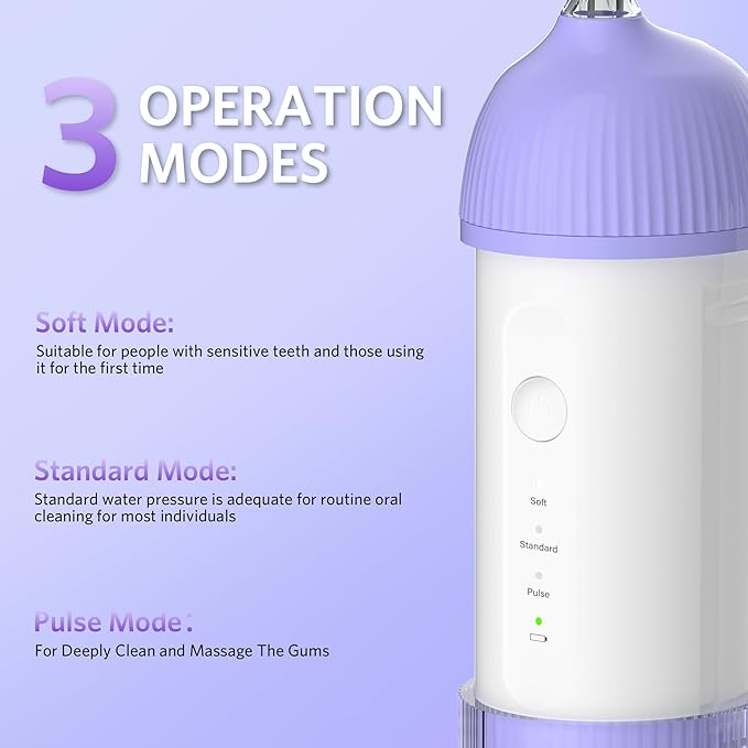 BESTEK Water Dental Flosser Teeth Pick: Cordless Portable Oral Irrigator with 4 Jet Tips Rechargeable IPX7 Waterproof Water Flosser for Teeth Gums Braces Care and Travel - Violet